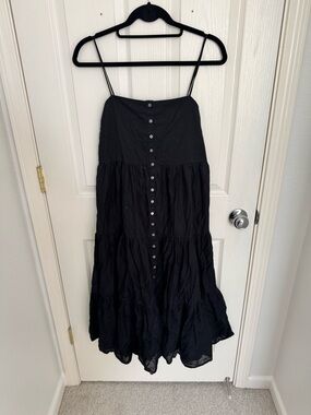 J. Crew Black Button-Front Tiered Maxi Dress